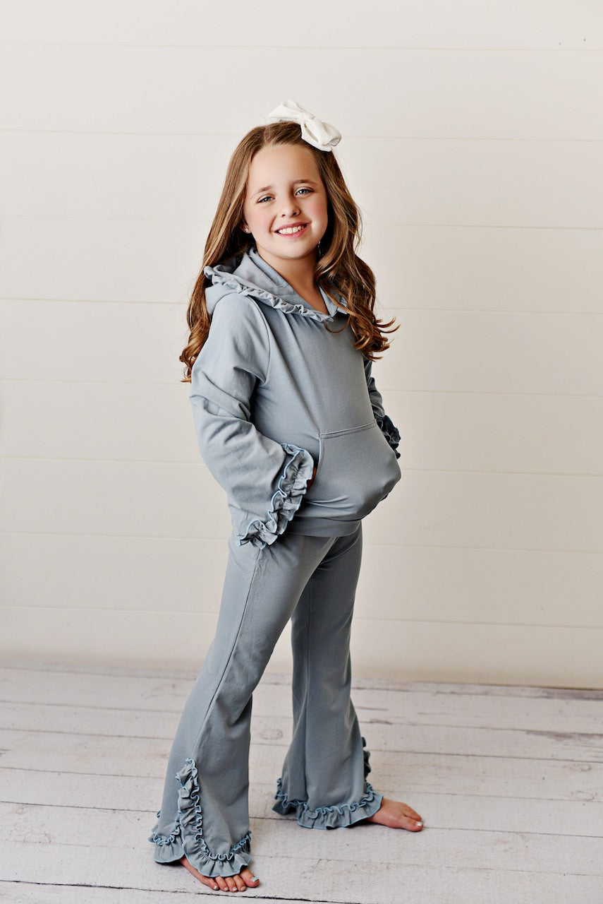 Gray Blue Hooded Set