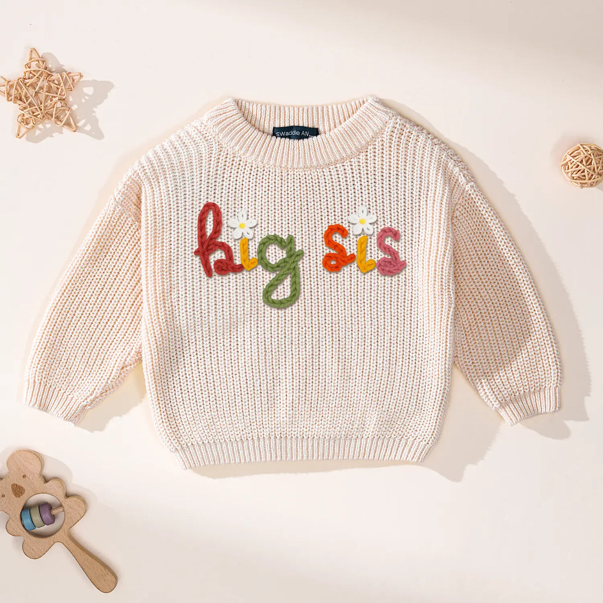 Hand-Embroidered Big Sis Knit Sweater