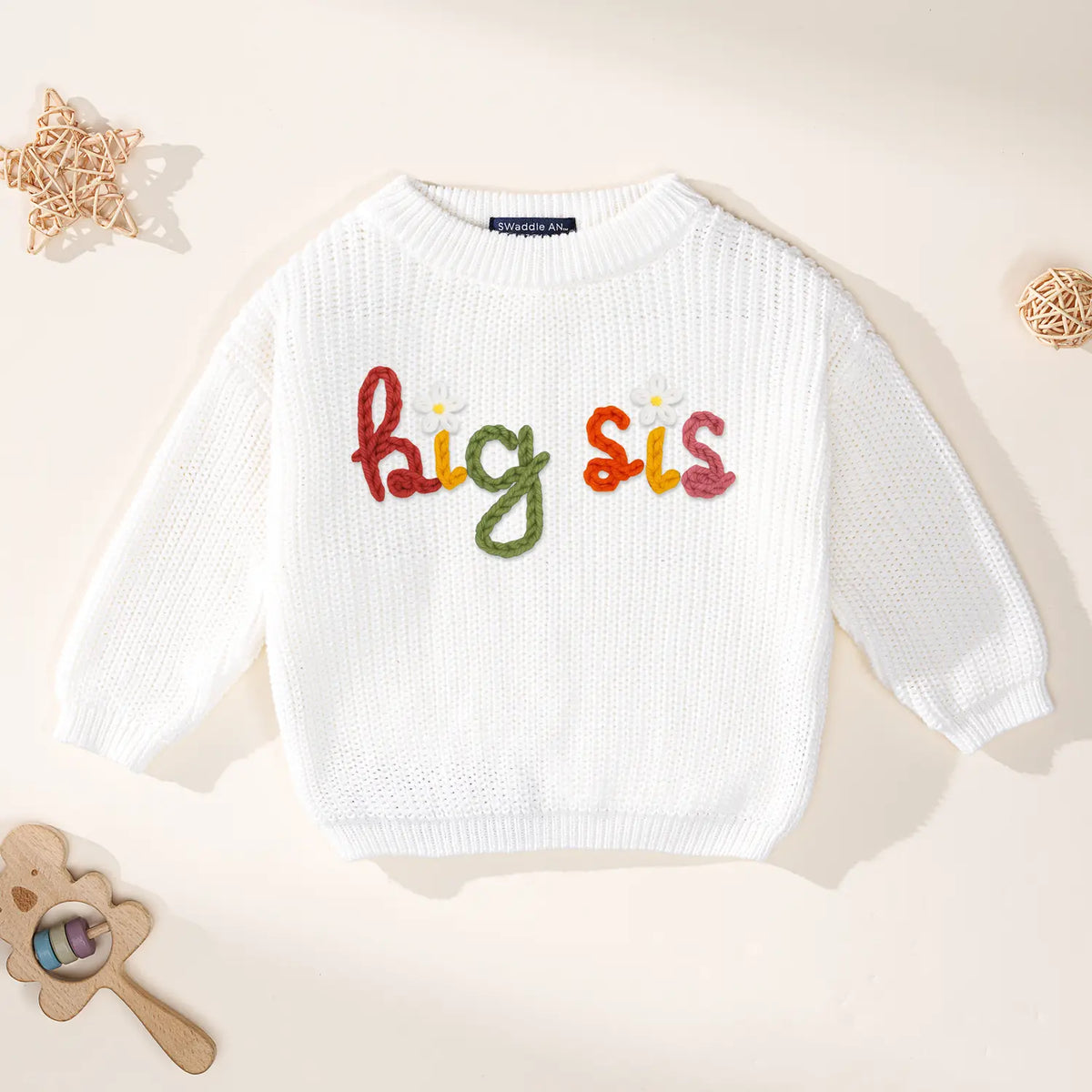 Hand-Embroidered Big Sis Knit Sweater