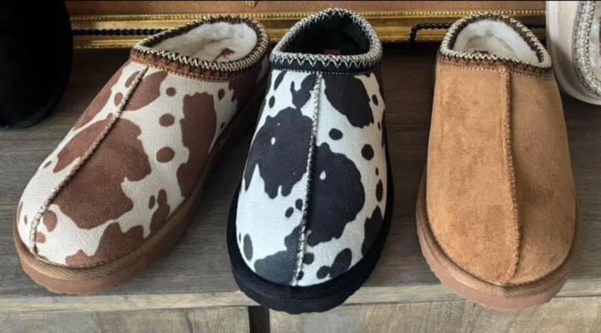 Cow Print Bruin Slippers | Cozy Women's Slip-On Slippers