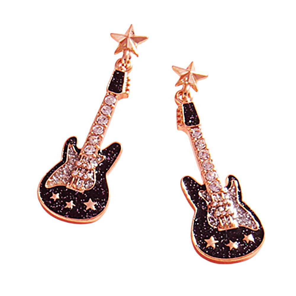Stone Embellished Glittered Enamel Guitar Dangle Earrings