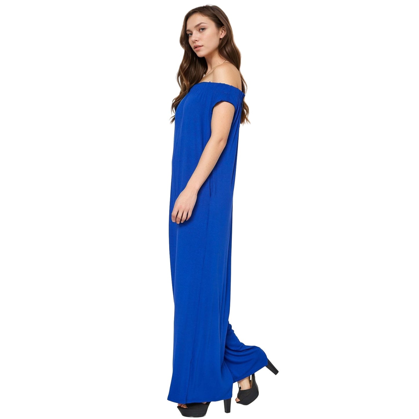 Off Shoulder Wide Leg Jumpsuit With Pockets