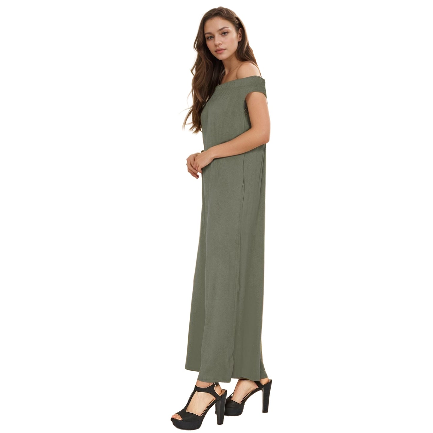 Off Shoulder Wide Leg Jumpsuit With Pockets