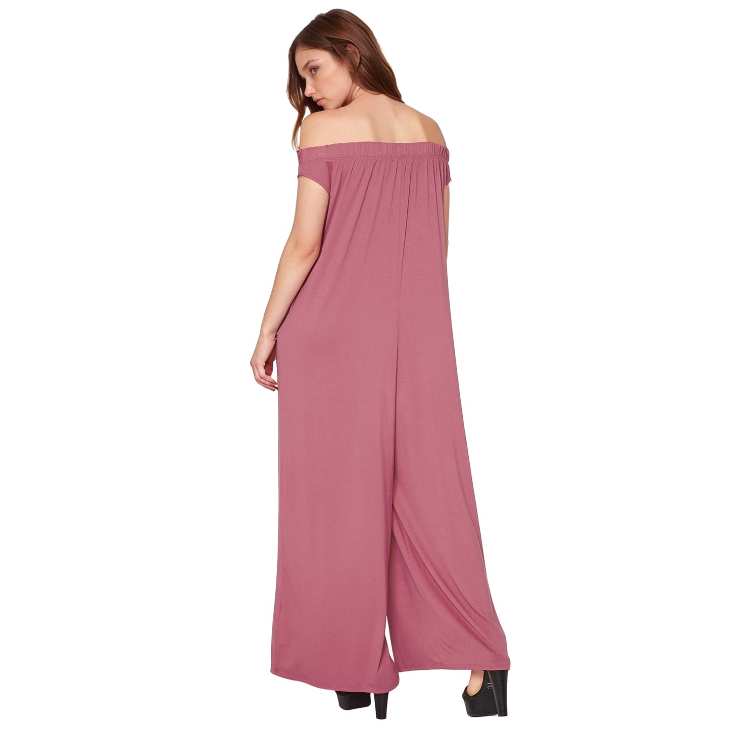 Off Shoulder Wide Leg Jumpsuit With Pockets