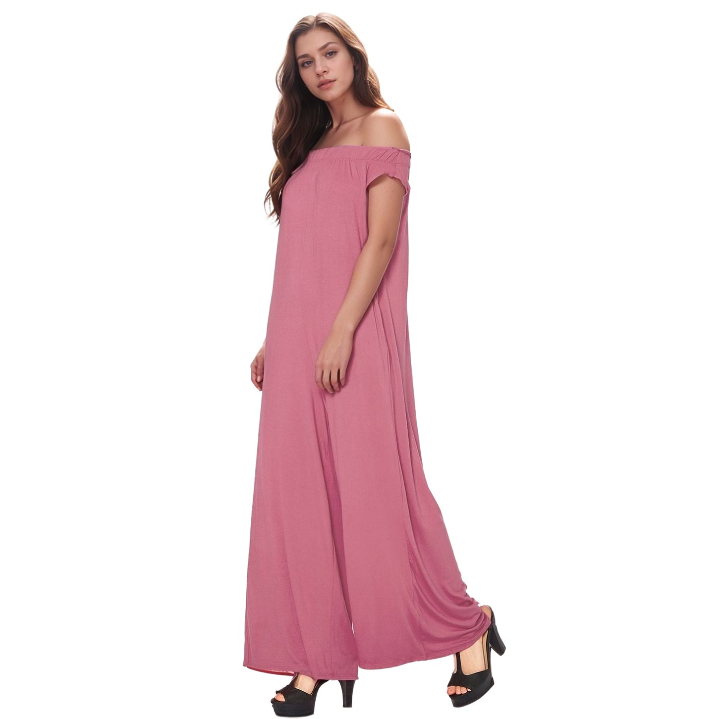 Off Shoulder Wide Leg Jumpsuit With Pockets