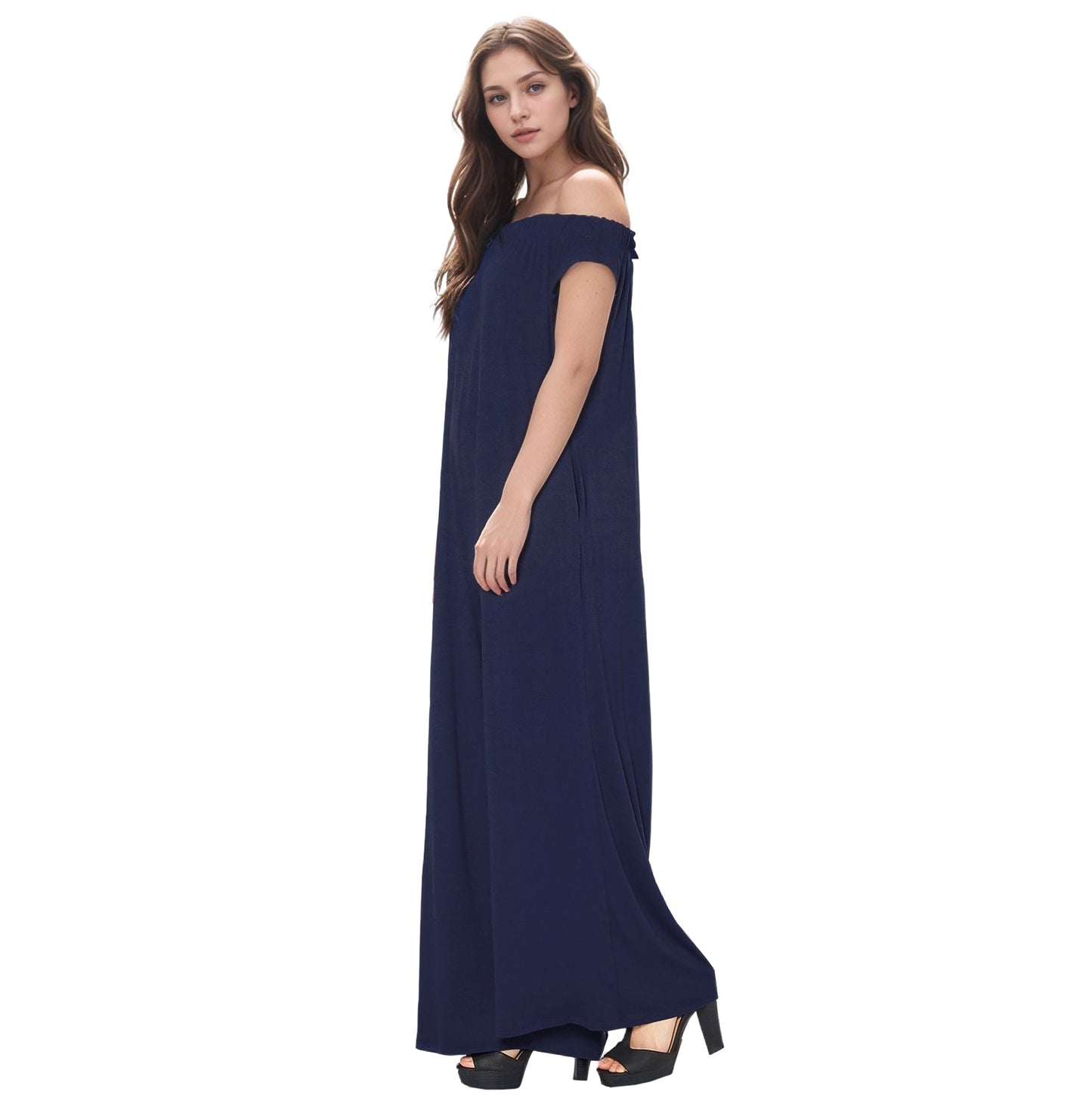 Off Shoulder Wide Leg Jumpsuit With Pockets