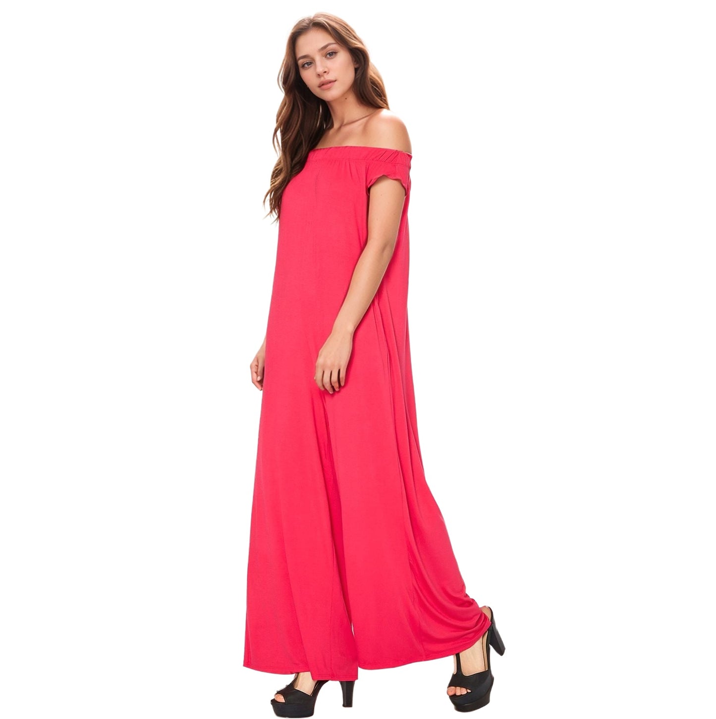 Off Shoulder Wide Leg Jumpsuit With Pockets