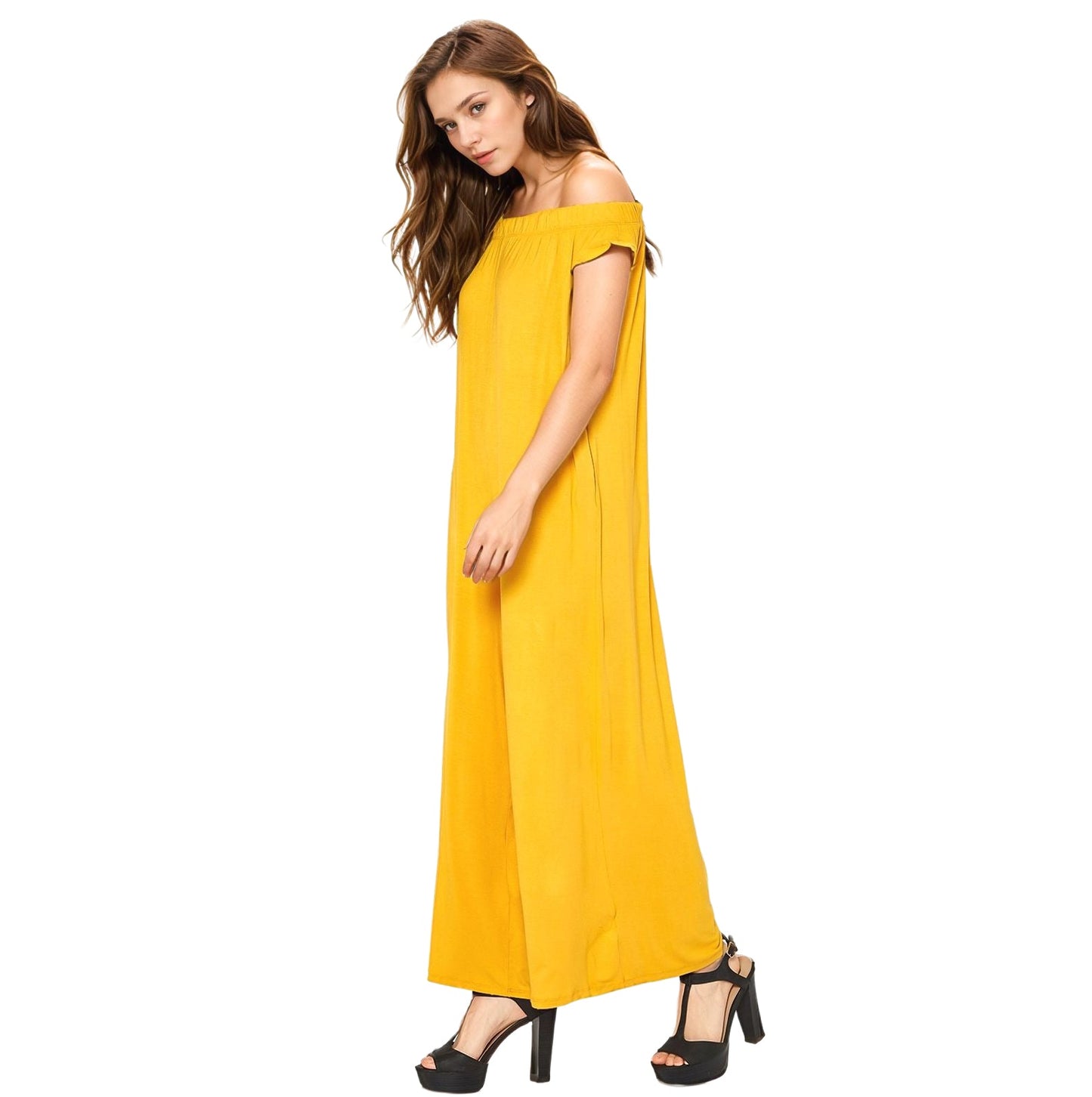 Off Shoulder Wide Leg Jumpsuit With Pockets