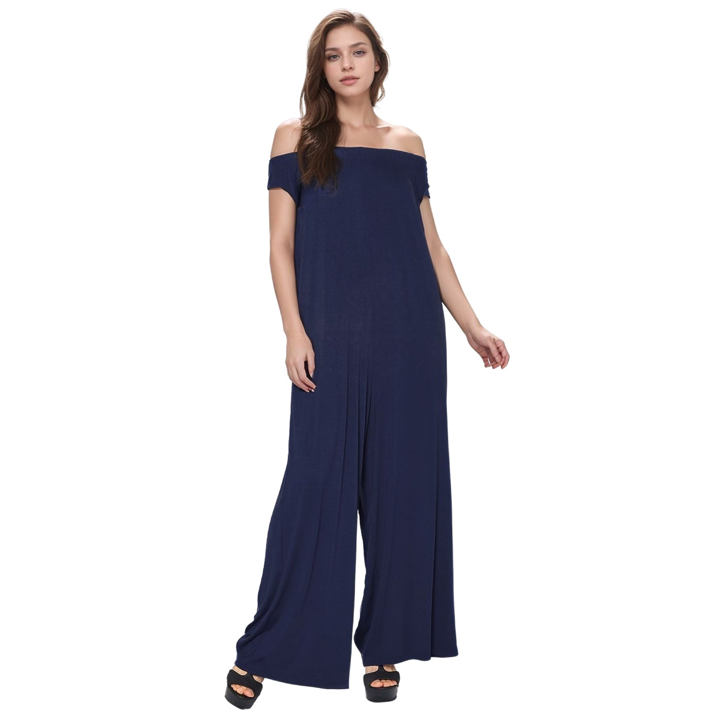 Off Shoulder Wide Leg Jumpsuit With Pockets