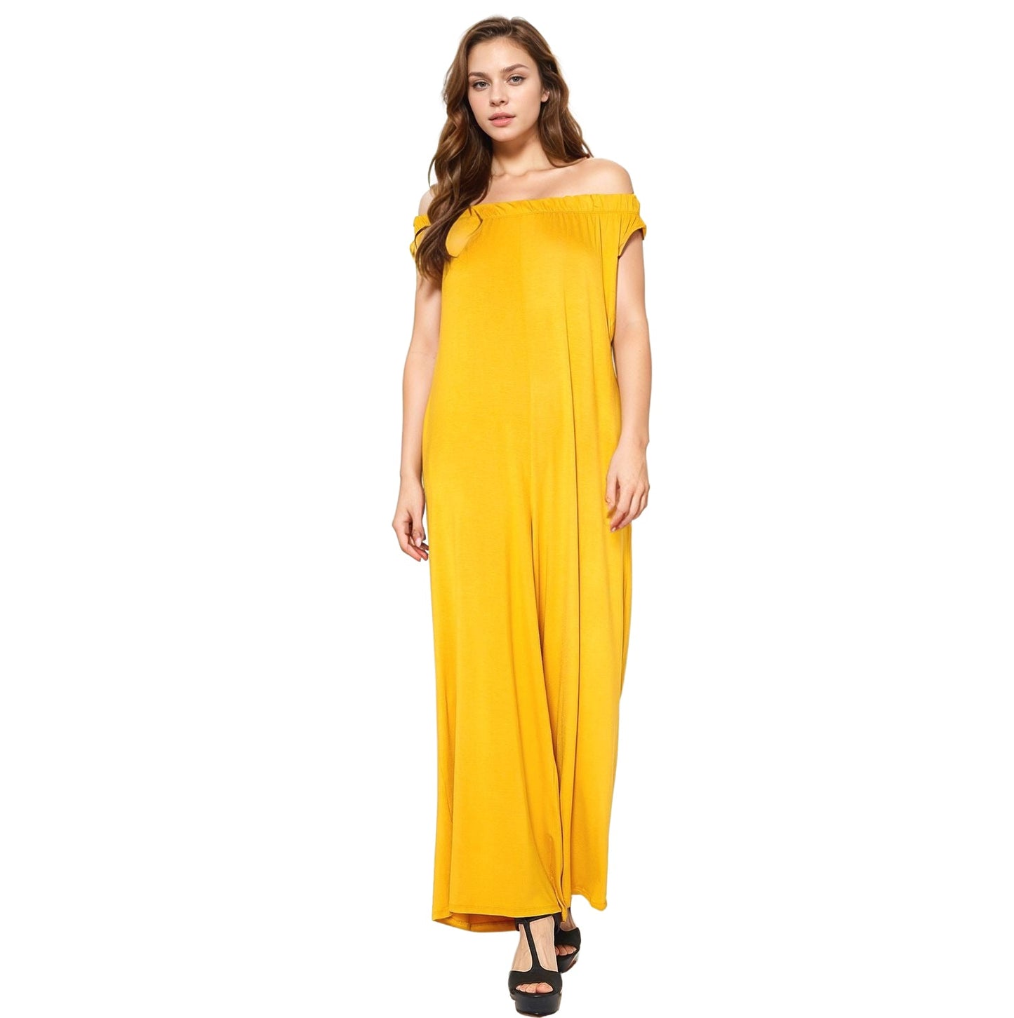 Off Shoulder Wide Leg Jumpsuit With Pockets
