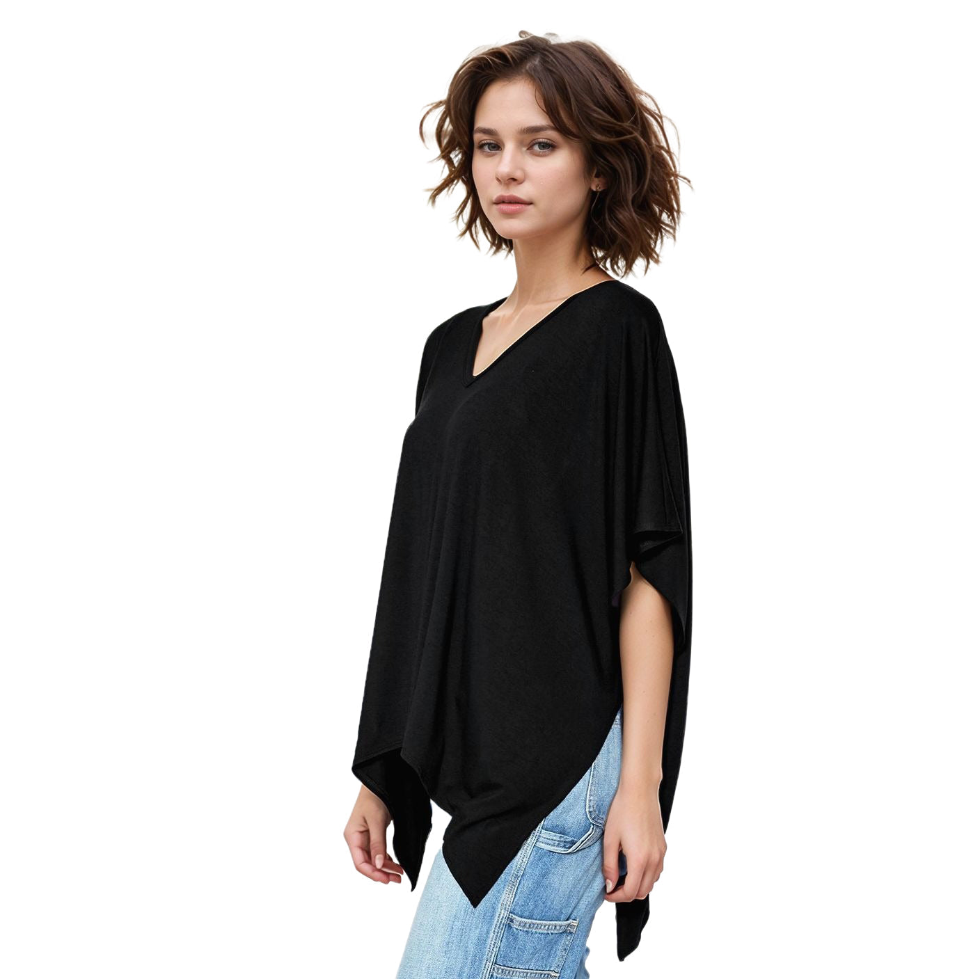Basic V-Neck Poncho Styled Tunic