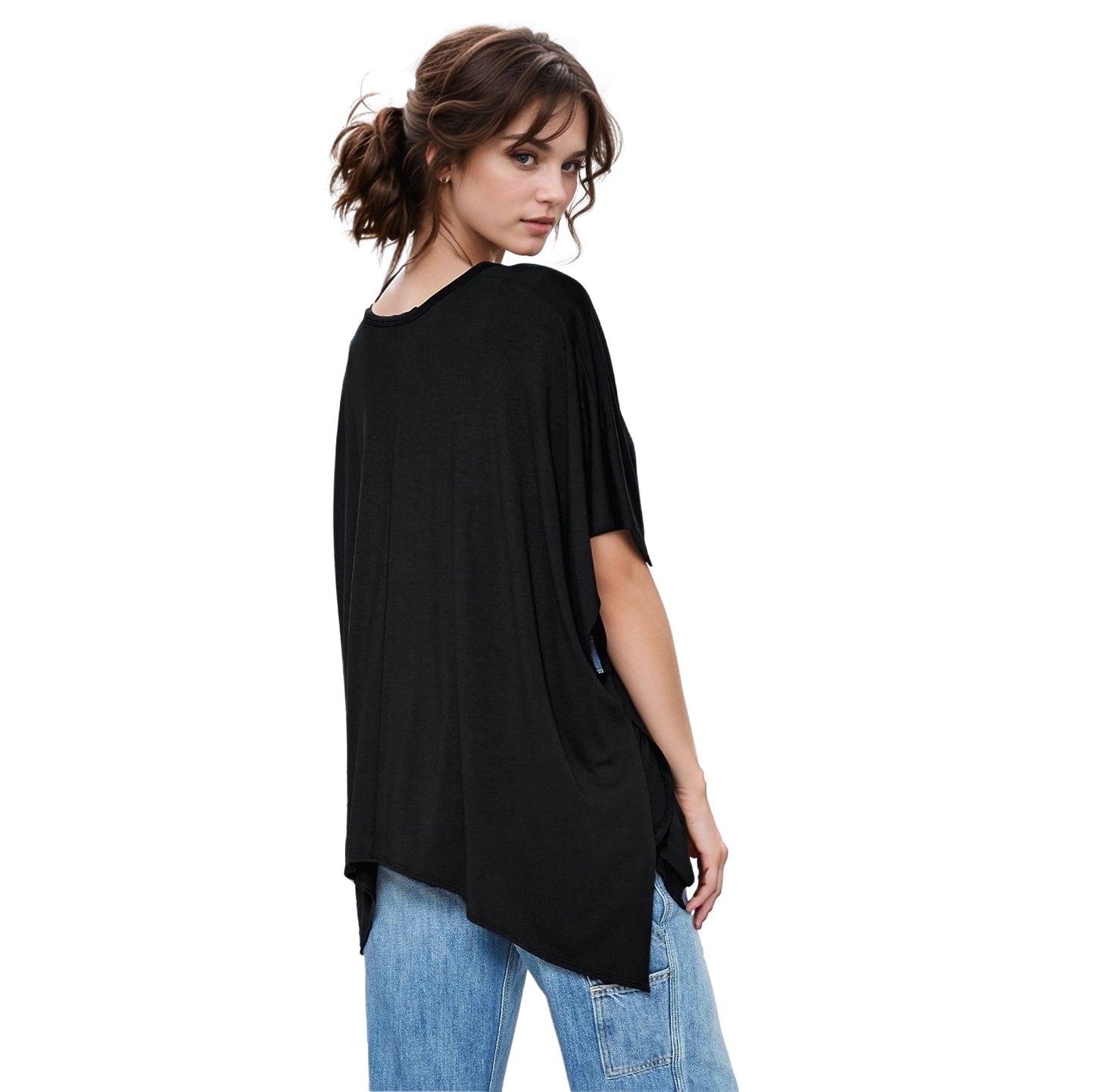 Basic V-Neck Poncho Styled Tunic