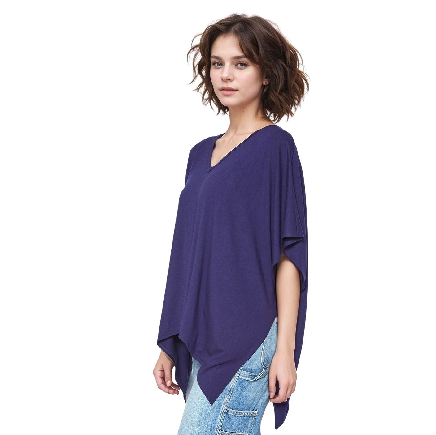 Basic V-Neck Poncho Styled Tunic