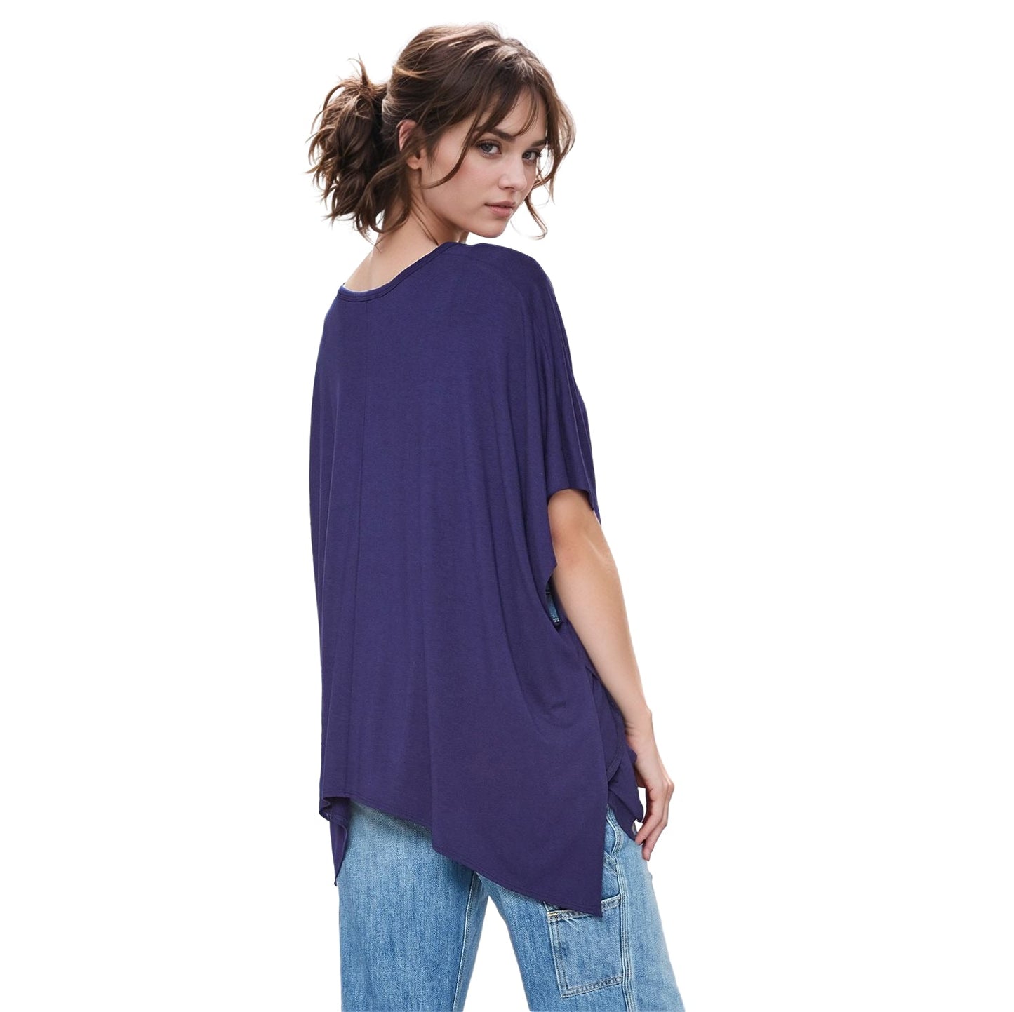 Basic V-Neck Poncho Styled Tunic