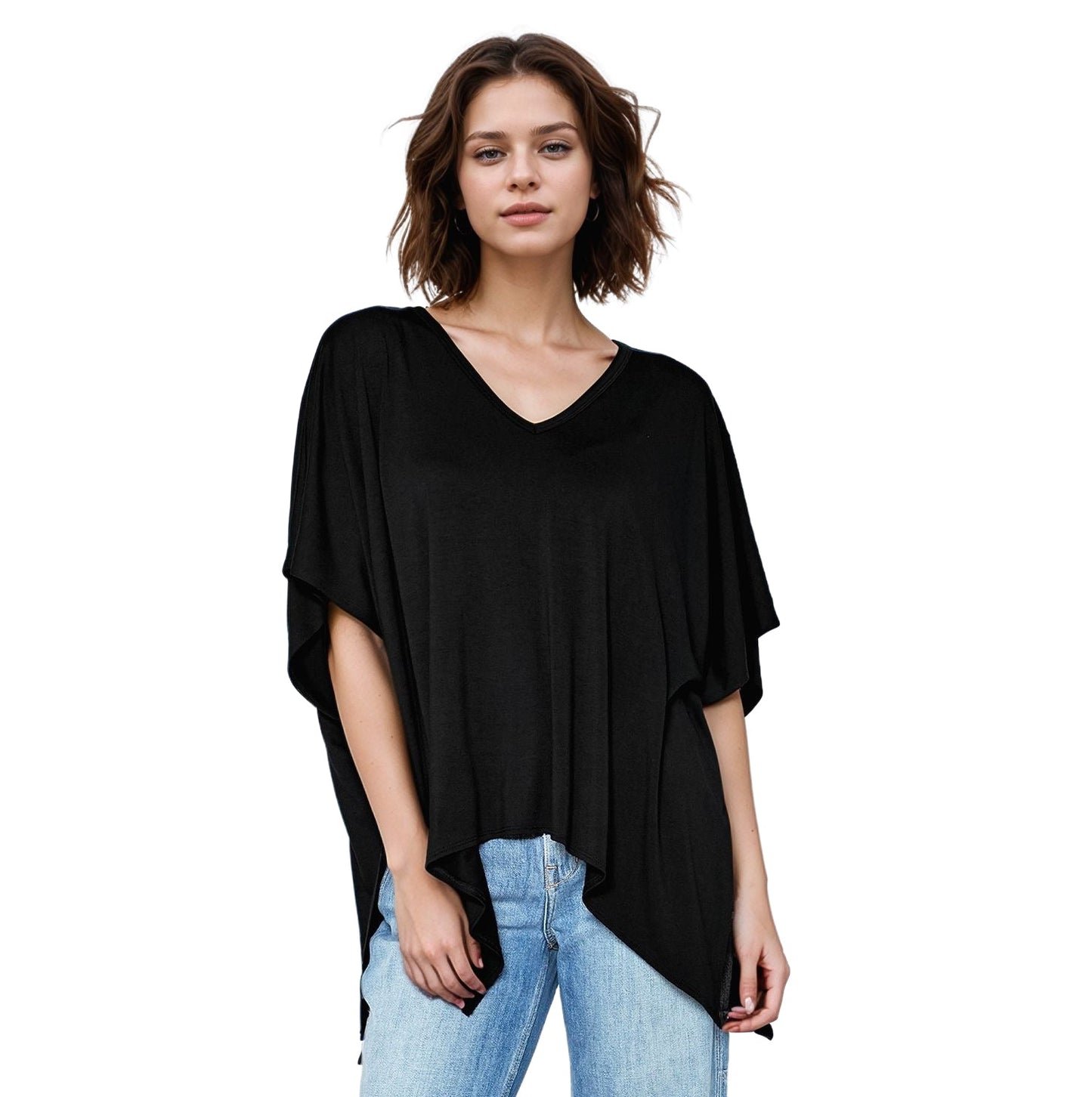 Basic V-Neck Poncho Styled Tunic