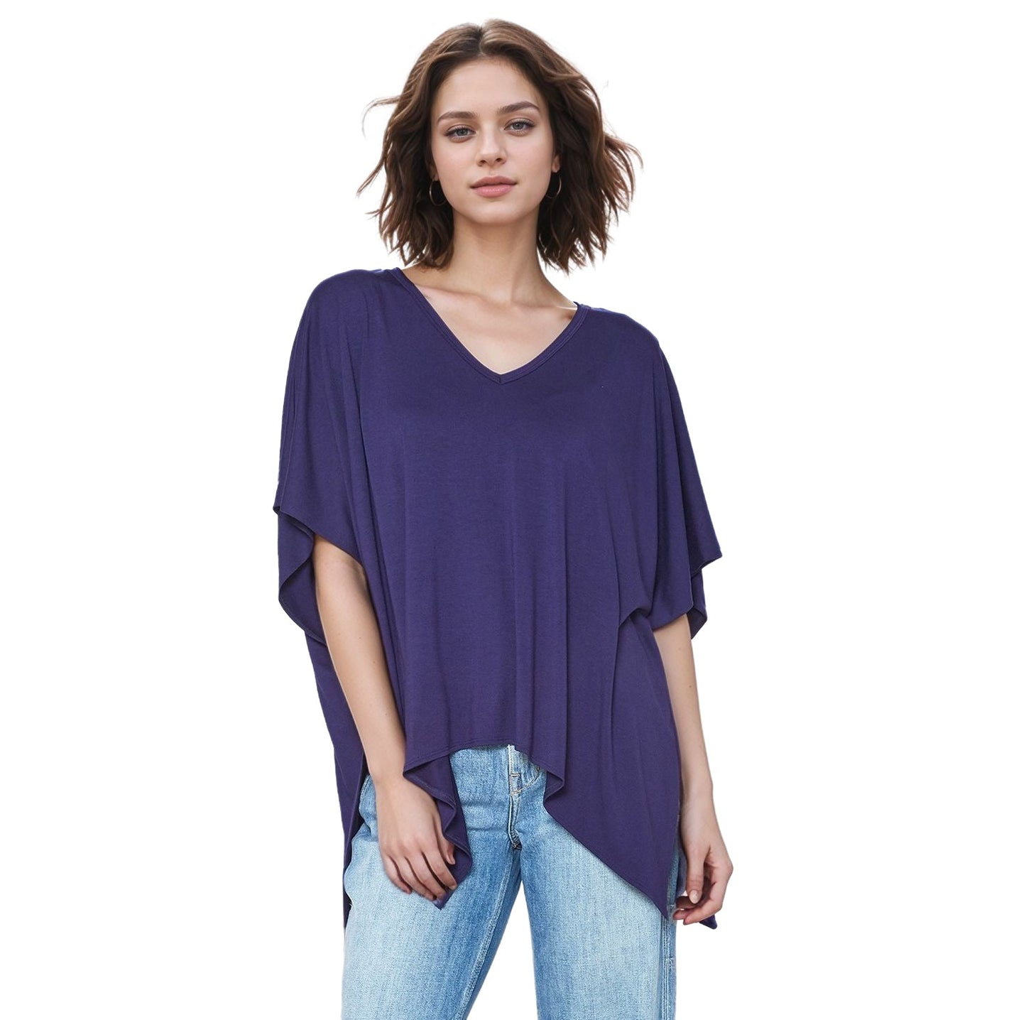 Basic V-Neck Poncho Styled Tunic