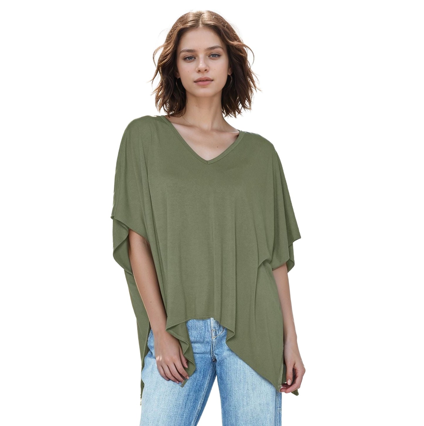 Basic V-Neck Poncho Styled Tunic