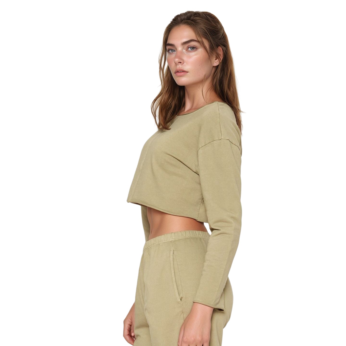 Cropped Scoop Neck Terry Sweatshirt