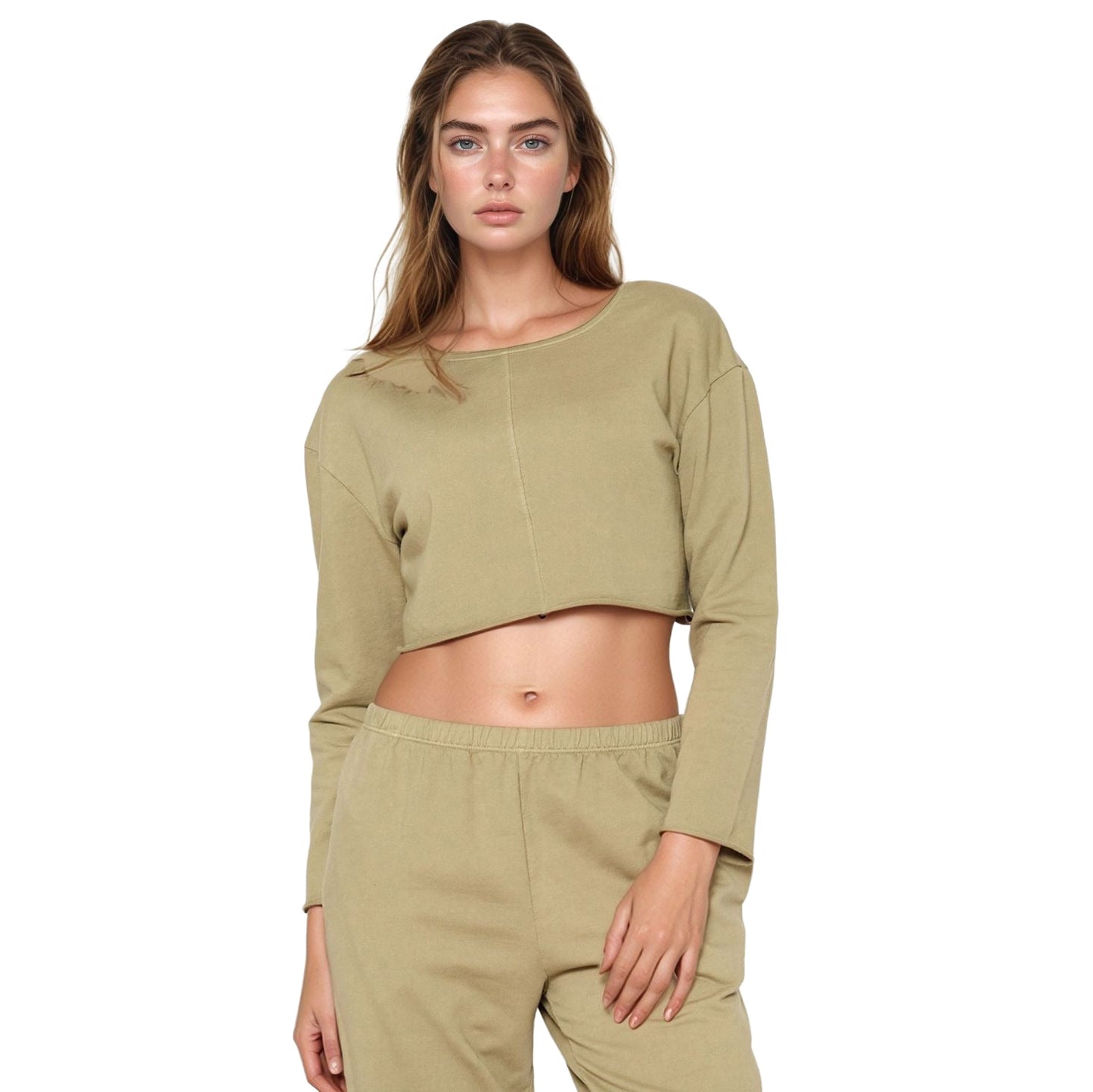 Cropped Scoop Neck Terry Sweatshirt