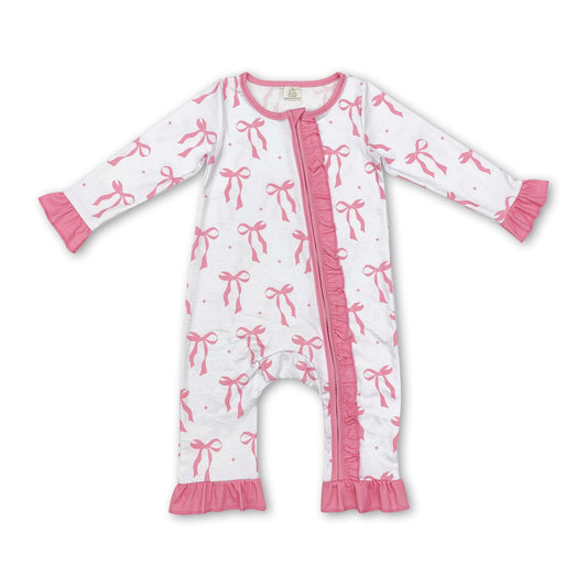 Pink Bow Zipper Romper