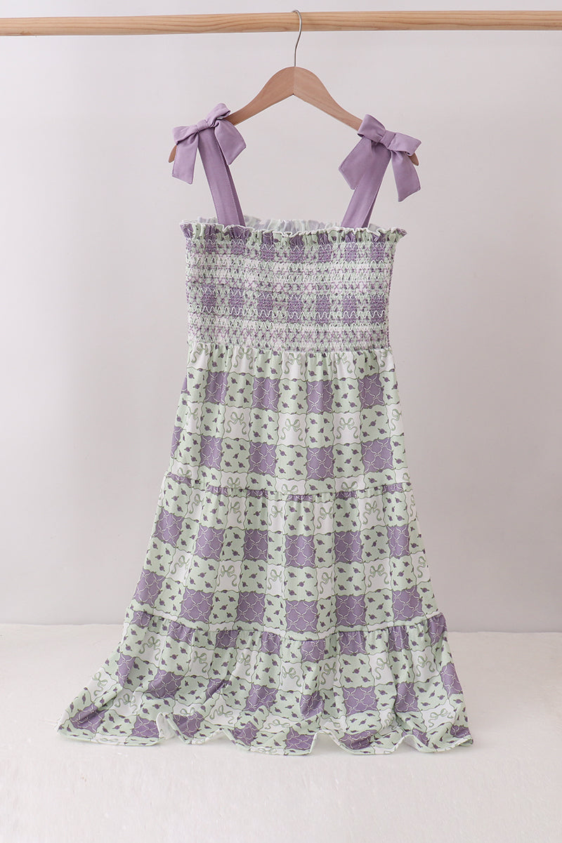 Purple Floral Smocked Dress
