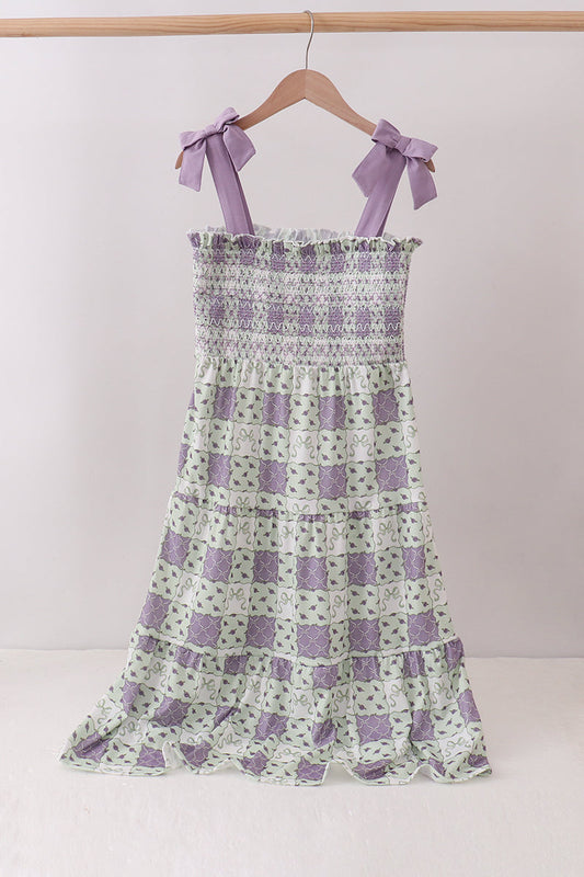 Purple Floral Smocked Dress