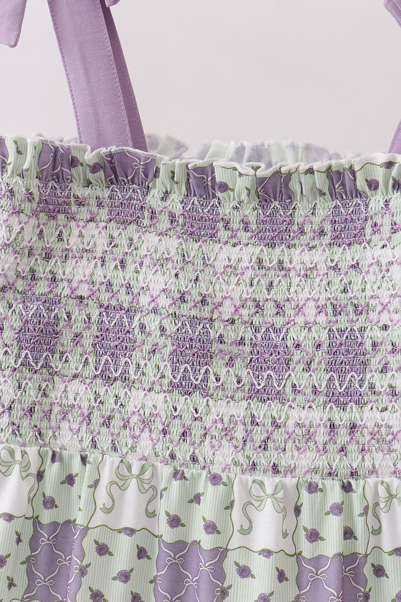 Purple Floral Smocked Dress