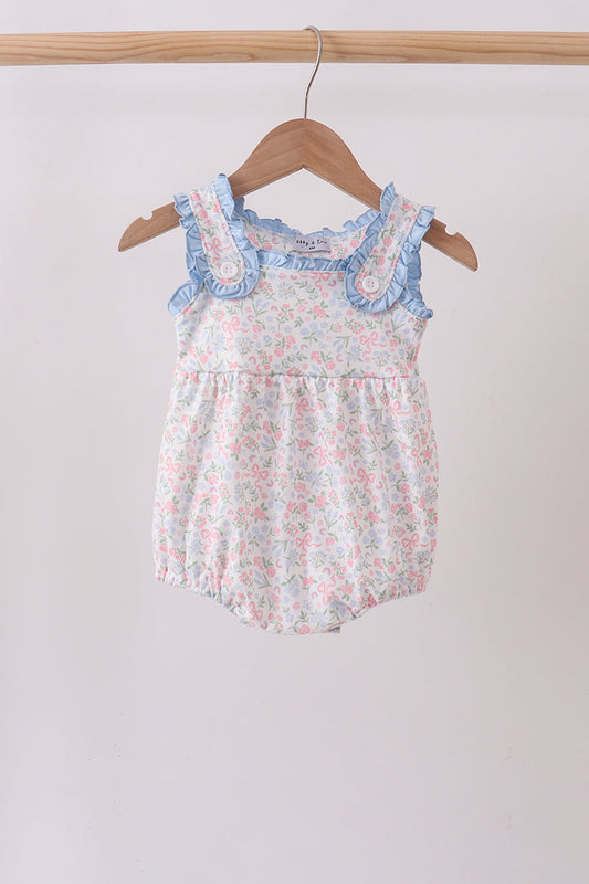 Blue Floral Print Ruffle Bubble
