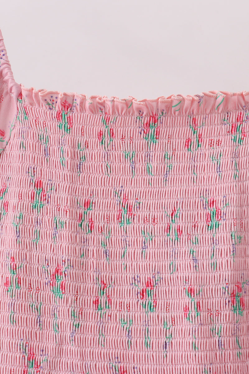 Pink Floral Smocked Dress