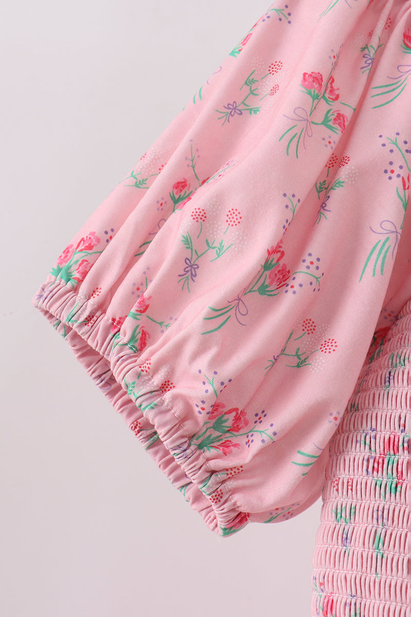 Pink Floral Smocked Dress