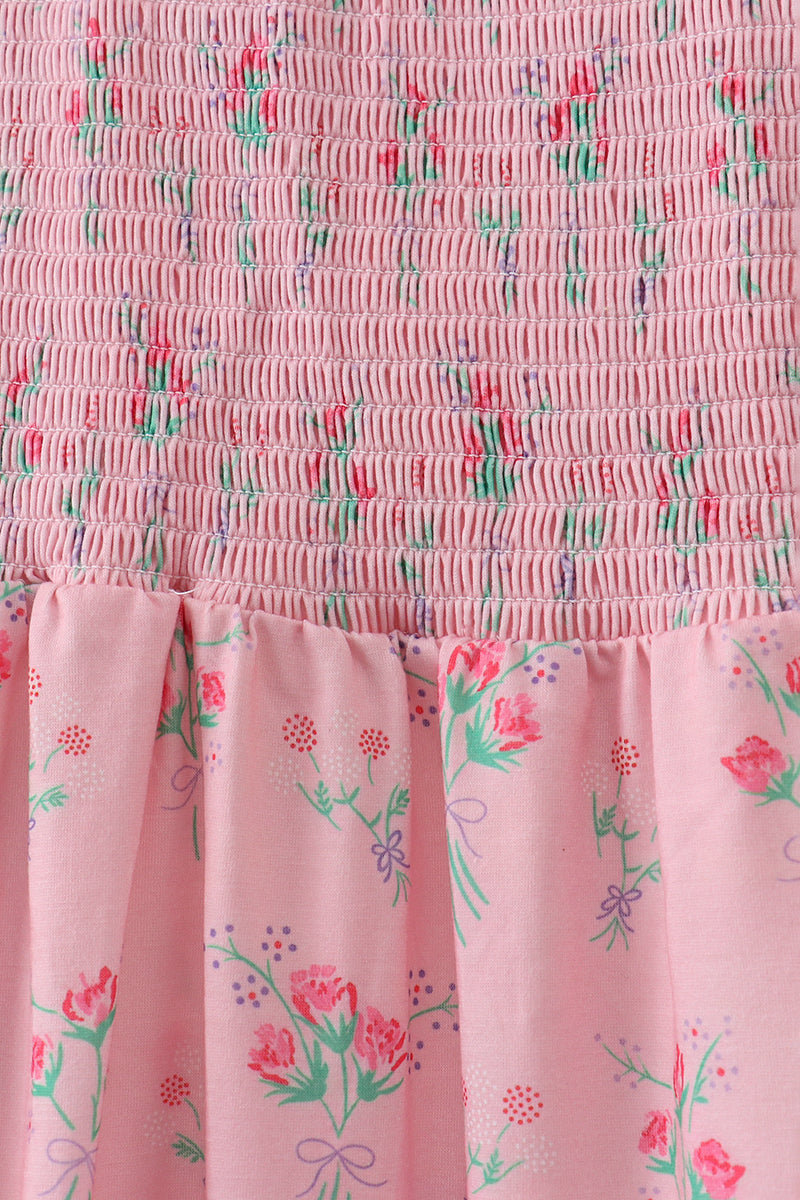 Pink Floral Smocked Dress