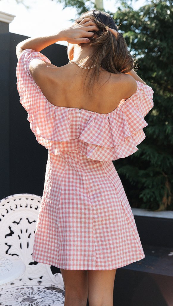 Plaid off-Shoulder Ruffled Dress