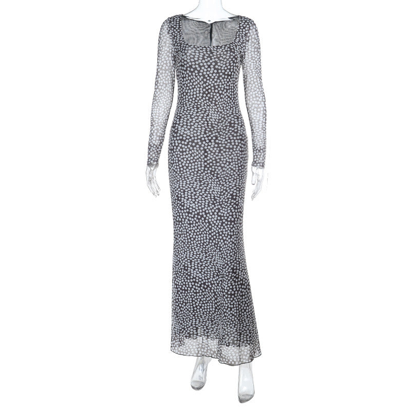 Polka Dot Slim Fit Long Sleeve Dress