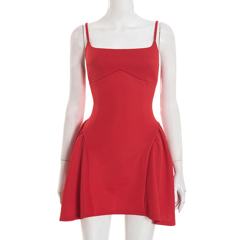Ballet Solid Color Camisole Backless a Swing Little Dress