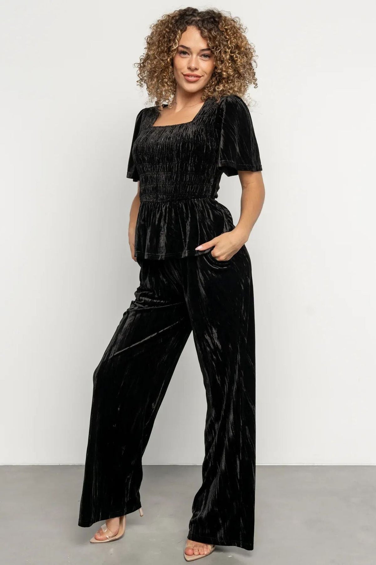 Velvet Wide Leg Two Piece Set