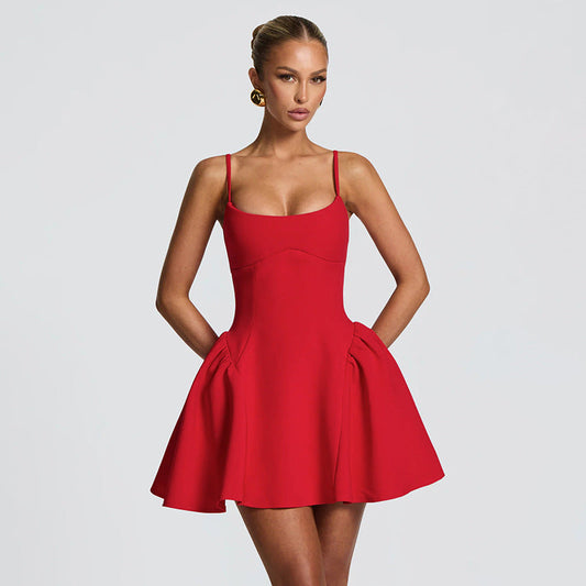 Ballet Solid Color Camisole Backless a Swing Little Dress