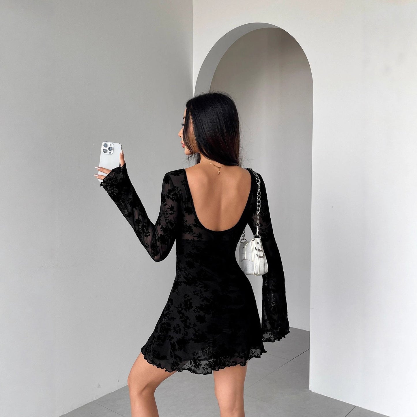 Floral Hollow Out Cutout Bow Dress