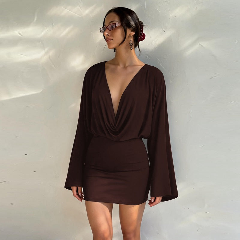 Low Cut Deep V Plunge neck Waist Slimming Dress