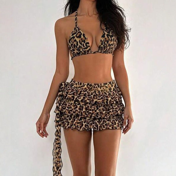 Three Piece Swimsuit Ruffled Skirt Split Bikini