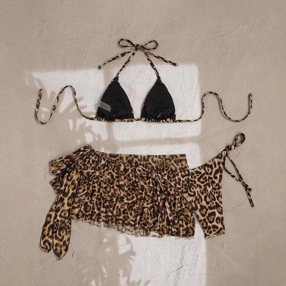 Three Piece Swimsuit Ruffled Skirt Split Bikini