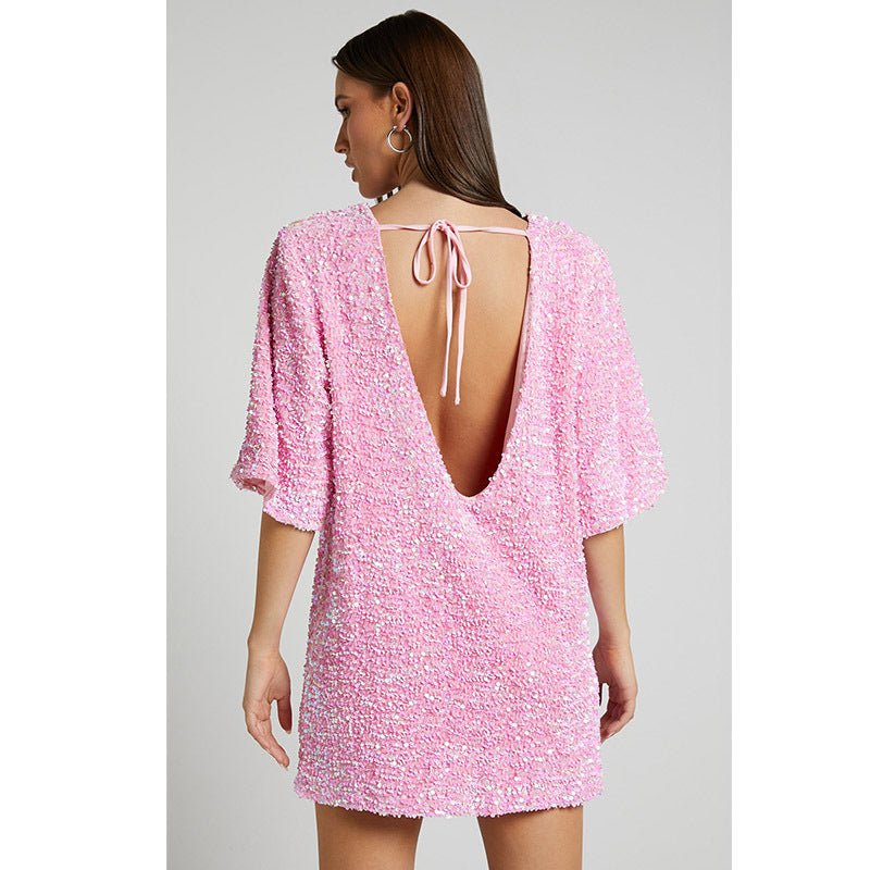 Velvet Sequin Short Sleeve Dress