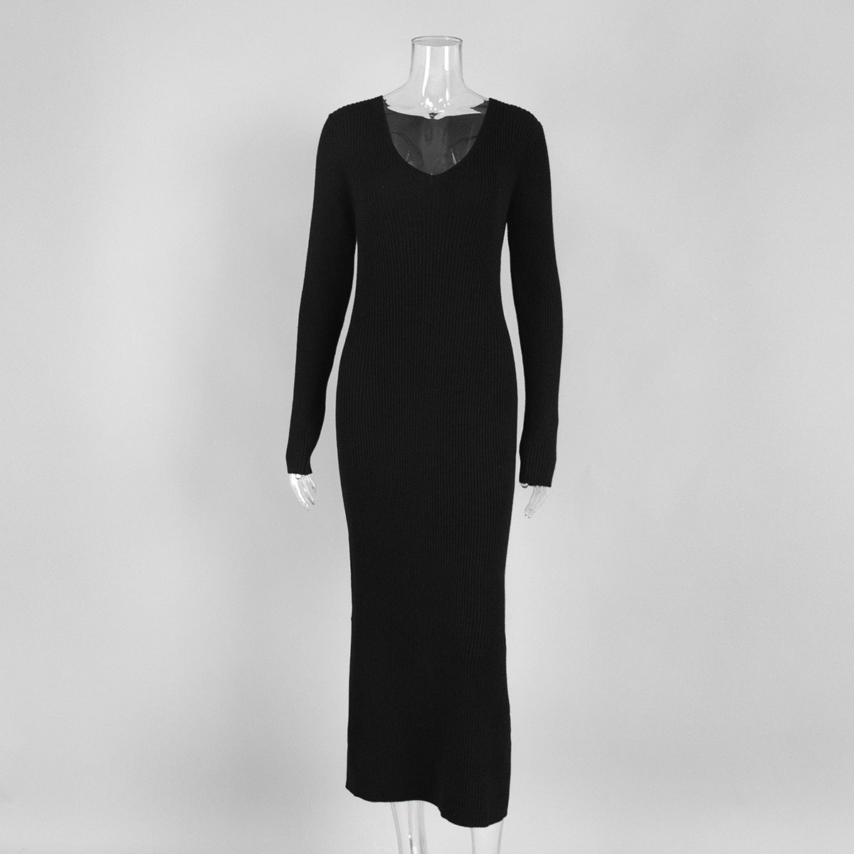 Elegant V neck Slim Hip Knitwear Dress