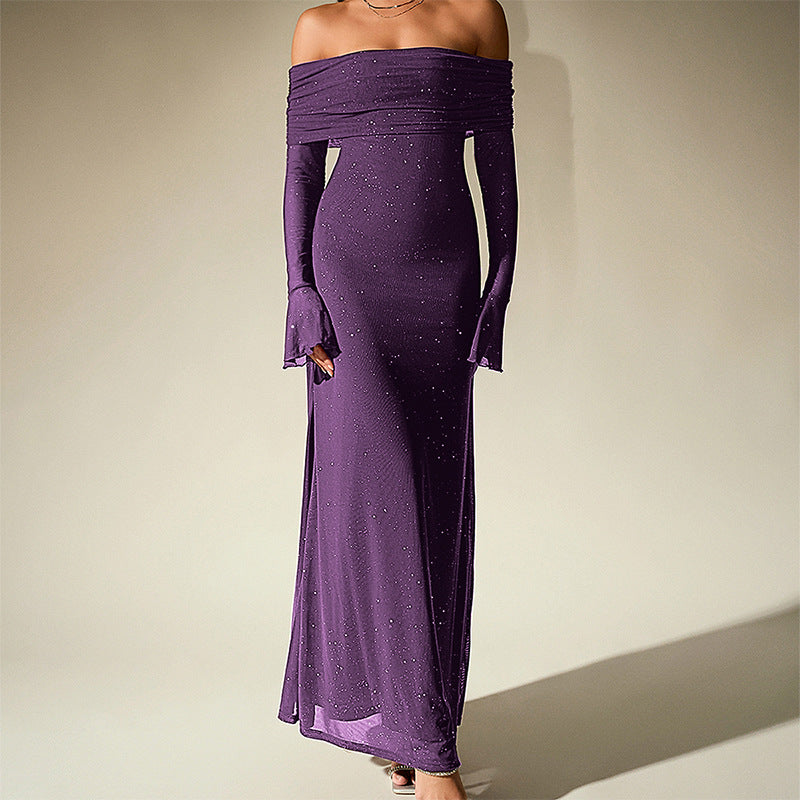 Flared Long Sleeve Dress Maxi Dress