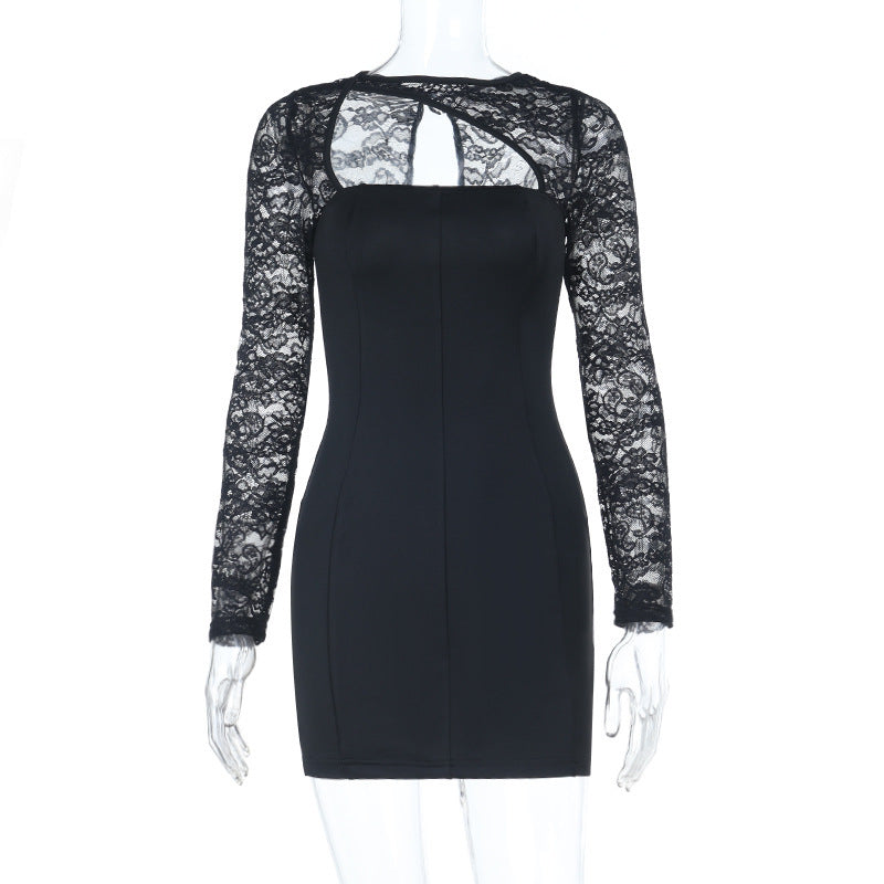 Lace Stitching Long Sleeve Slim Fit Dress