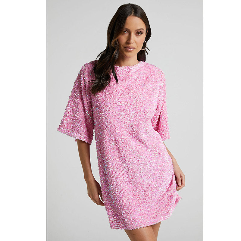 Velvet Sequin Short Sleeve Dress