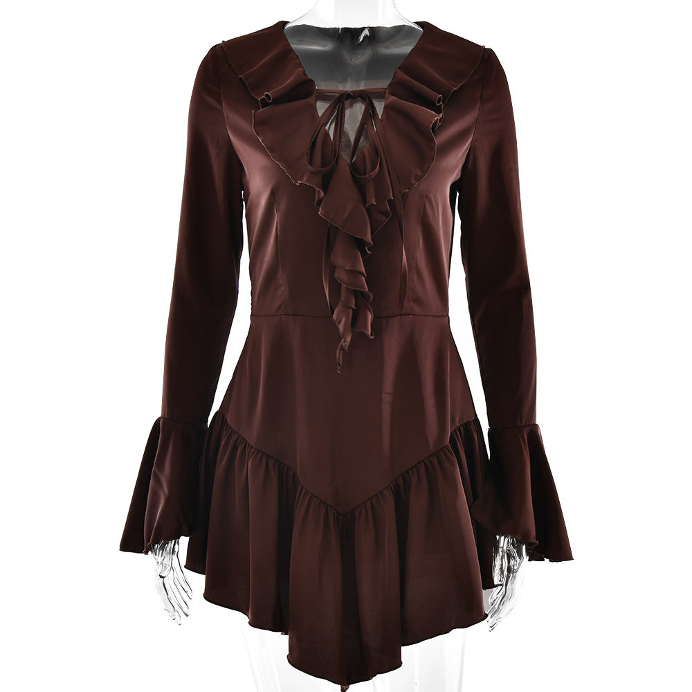 Patchwork Ruffled Slim Fit Dress