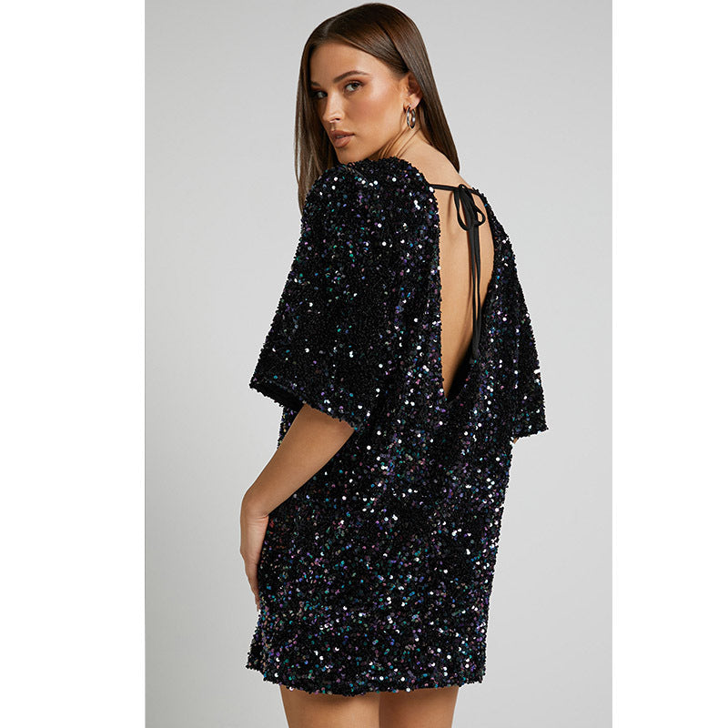 Velvet Sequin Short Sleeve Dress