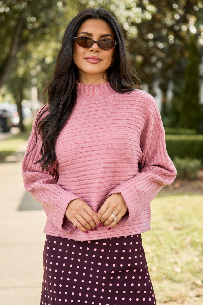 Polished & Pretty Mauve Mock Neck Sweater