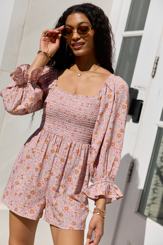 Millie Pink Floral Smocked Top Romper SALE