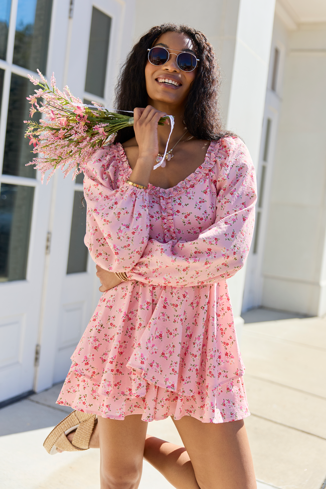 Farah Pink Floral Ruffle Trim Romper SALE
